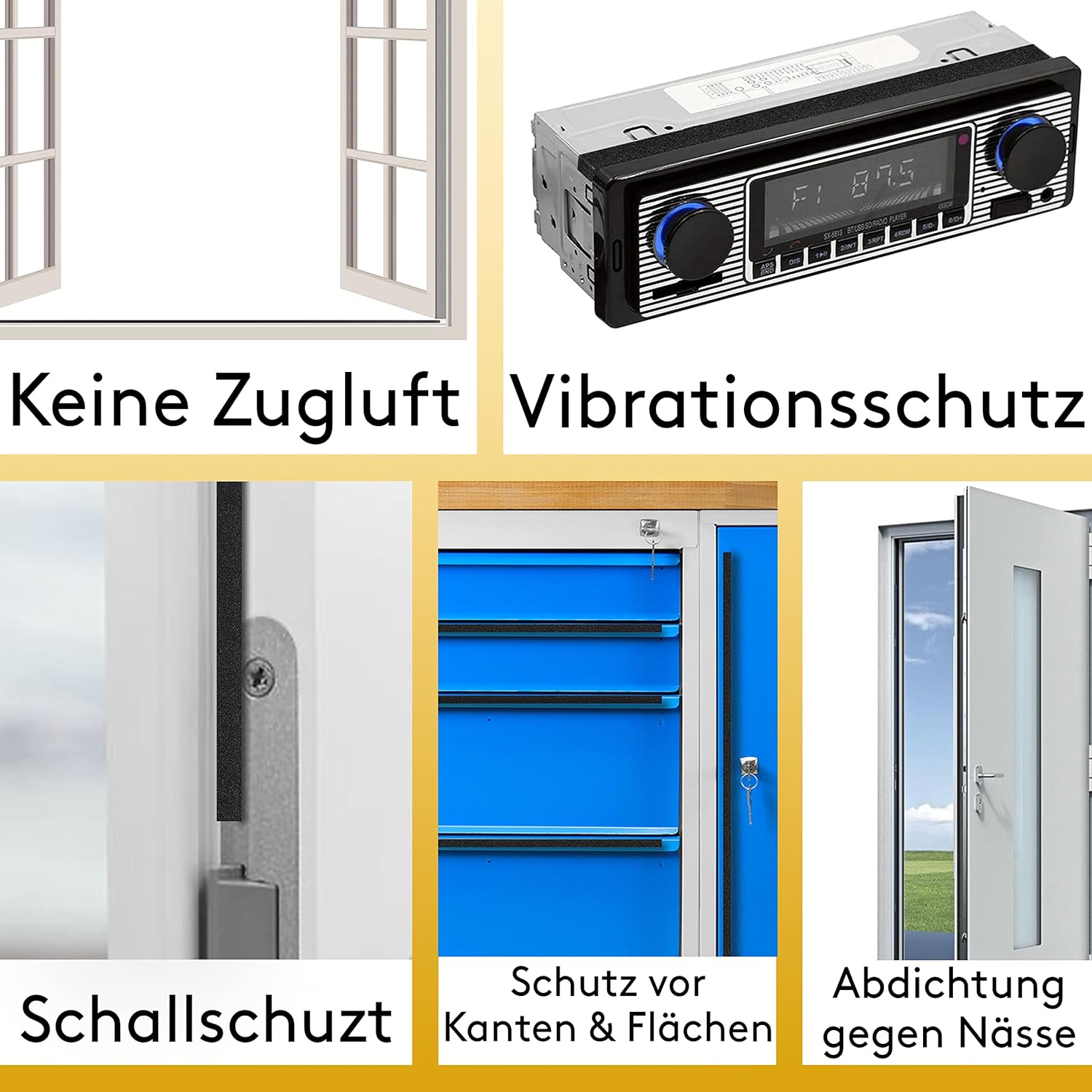 Robustes Dichtungsband selbstklebend - Fenster-/Türdichtung - 3mm x 5m - 3er Pack