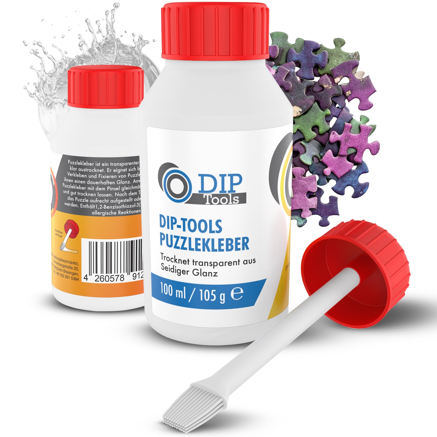 Puzzlekleber mit Pinsel, transparent & schnelltrocknend, Puzzle-Kleber zum Fixieren & Verkleben von Puzzles, dauerhafter Halt & Glanz, zum Puzzle aufstellen oder aufhängen an der Wand- neu - 100ml