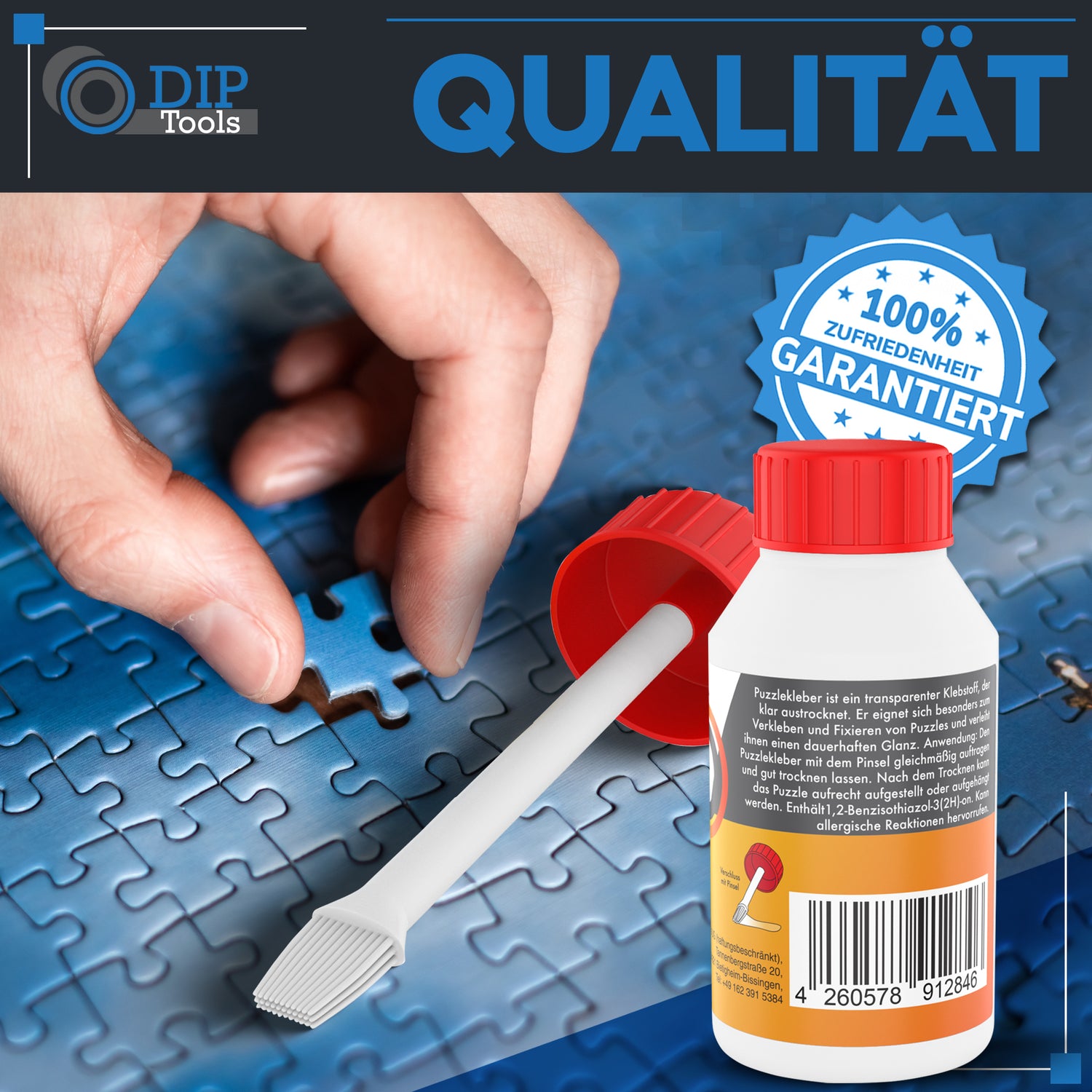 Puzzlekleber mit Pinsel, transparent & schnelltrocknend, Puzzle-Kleber zum Fixieren & Verkleben von Puzzles, dauerhafter Halt & Glanz, zum Puzzle aufstellen oder aufhängen an der Wand- neu - 100ml