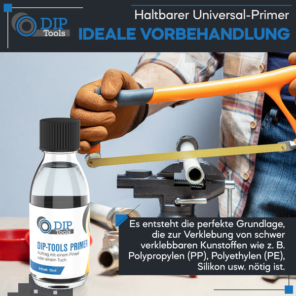 Haltbarer Universal-Primer - Haftgrund zur Vorbehandlung für schwer verklebbare Kunststoffe wie PP, PE, Silikon